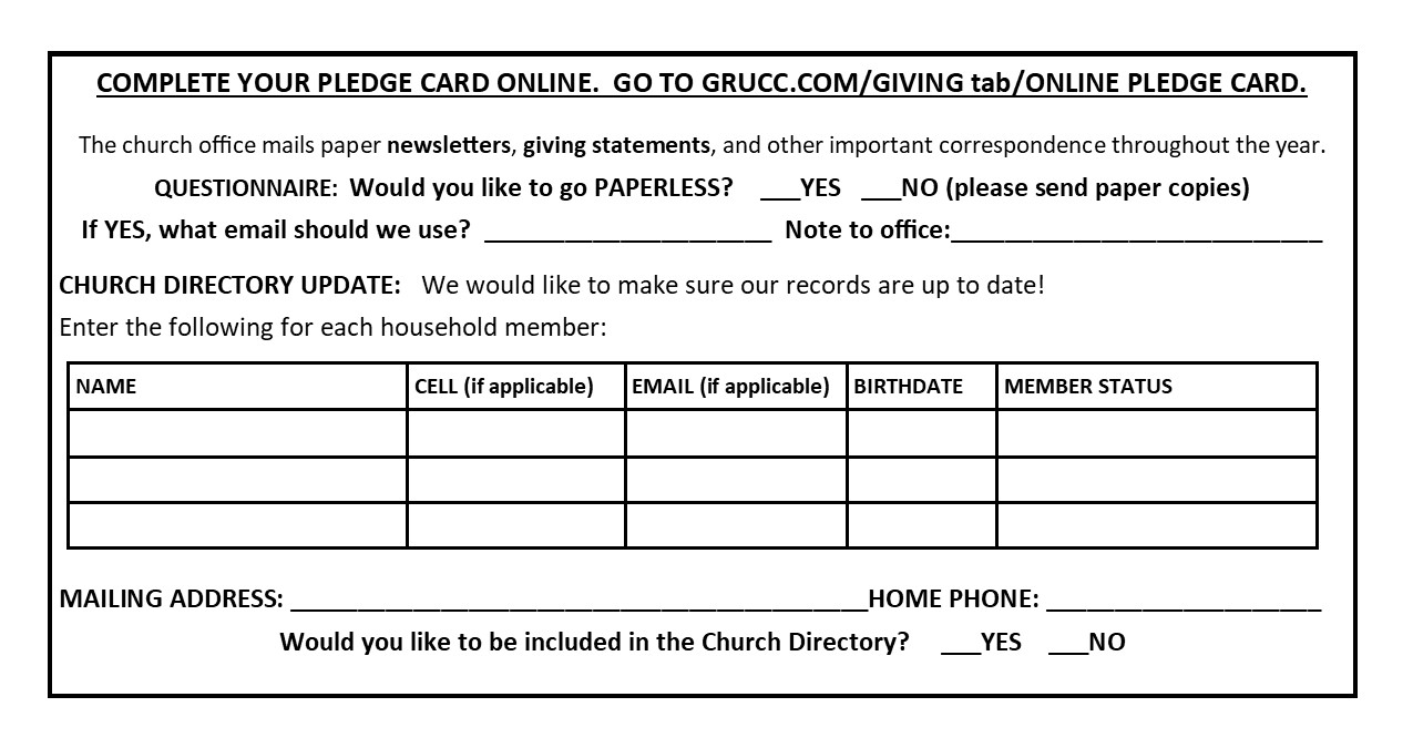 two sided pledge card w quest ONE quest